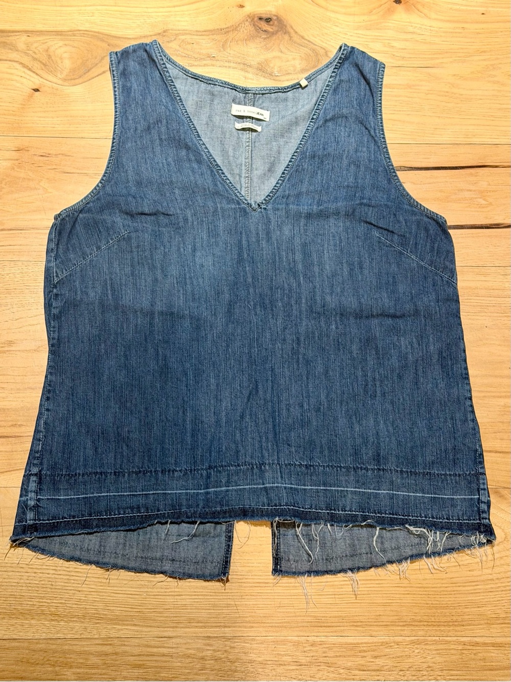 rag & bone Washed Denim V-Neck Top - Blue